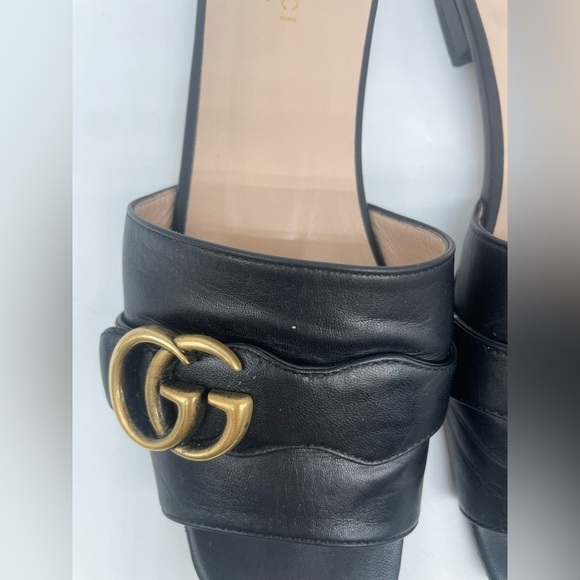 Gucci Black leather Marmont Double G Slide Sandals EU 37.5 US 7.5 - Picture 4 of 12